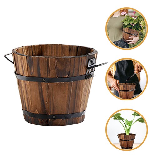 Wooden barrel planter small - wooden,