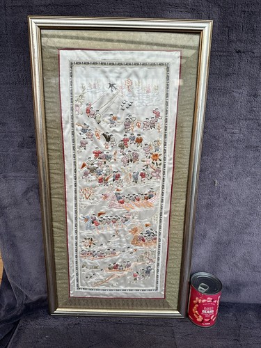 Large framed chinese silk boys - chinese,