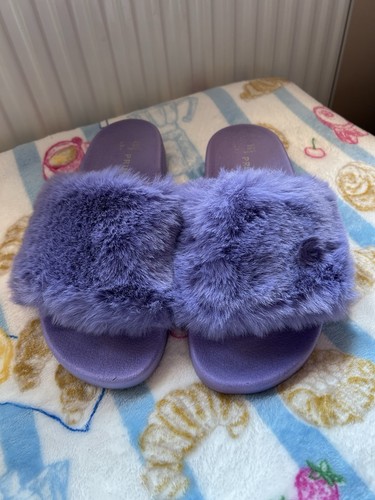 Primark purple fluffy sliders - purple,