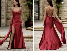 Wine Red Drape Prom Dress Size