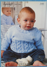 UNUSED SIRDAR 3185 SUPERSOFT ARAN BABY BOY 16-26" CABLE SWEATER KNITTING PATTERN