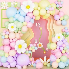 Pastel Rainbow Balloon Arch Kit,132pcs Daisy Balloon Garland, Macaron Pink Blue