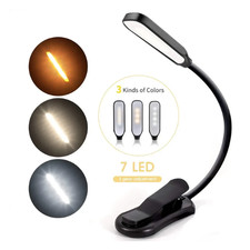 7 LED Book Light - USB Rechargeable, 3-Level Adjustable Clip-on Reading Lamp