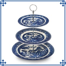 Blue Willow 3-Tier Cake Stand Dessert Display Ceramic Tableware Antique Oriental