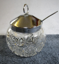 Lovely Vintage Pretty Glass Preserve Jar With Silver Plate Epns Lid And Spoon