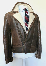 SUPERB 1960s SHEARLING AVIATOR FLYING SHEEPSKIN JACKET - S - BOMBER VINTAGE VGC