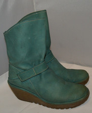 Ladies Fly London Mid Calf Leather Boots. Uk SIze 6 - EU39  Green Biker/Cowboy