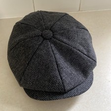 King Ice Peaky Blinders Flat Cap 8 panel hat one Size Black /grey Herringbone 