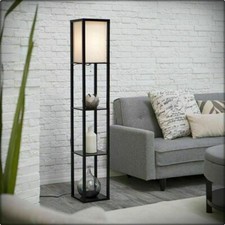 LED Wooden Floor Lamp 3-tier Open Storage Display Shelf Standing Reading Light