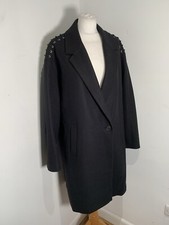 All Saints ADA Laced coat Large VGC black overcoat jacket structured wool blend