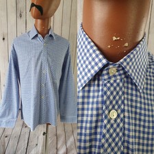Hermann 1970s SHIRT Blue Gingham Check Cotton -Large- Vintage Mod GD02