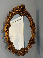 Vintage Rococo Style Gold Coloured Plaster Framed Ornate Oval Large Wall Mirror