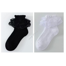 Girls Double Lace Frilly Socks