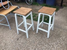 1 X Pair(2)  Wooden Stools With Ply Laminated Seat-white