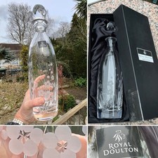 ?13.75” ROYAL DOULTON CHELSEA DECANTER FLORAL CUT & ETCHED Crystal Boxed MINT