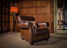 TETRAD STORNOWAY JOHN LEWIS ANTIQUE TAN BROWN LEATHER CLUB ART DECO STYLE CHAIR