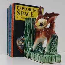 Ceramic Bambi Deer Bookends Kitsch Cute Vintage Figurine