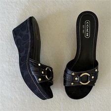 Coach Black Logo Wedge Slide