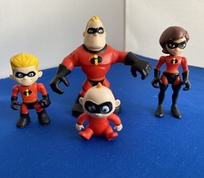 4 x The Incredibles Small Action Figures Jakks Movable Cake Toppers