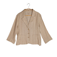 John Lewis Linen Blazer Size UK 18 Beige Natural Striped Pockets Summer Holiday