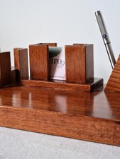 Italian Mid-century Modern Wooden Desk Tidy Geometric Handmade Collectable Decor