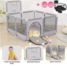 Baby Playpen Portable Child Safety Yard Activity Center with Basketball Hoop UK