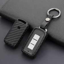 For Mitsubishi Accessories Carbon Fiber Car Key Cover Fob Case Holder Chain