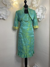 ? Linea Raffaelli Strapless Green Yellow Dress & Bolero Size 12/14 ?