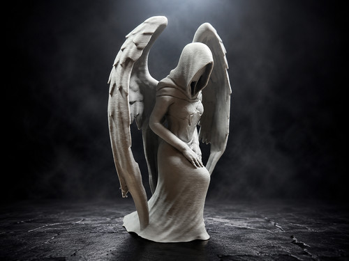 Hooded angel statue winged - statue,