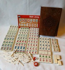 KTG Mahjong Set Wooden Box 148 White Tiles Sticks Token Mah jong Jongg Vintage