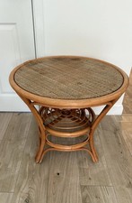 Vintage Bamboo coffee Table  Round Rattan Cane Mid Century Tiki Boho Style 27”