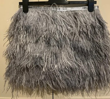 Rare TOPSHOP Grey Feather Silver Satin Flutter Short Mini Skirt Lined UK 10 38 6