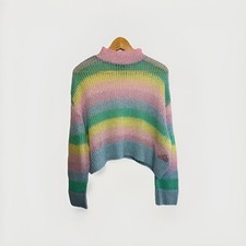 Lazy Oaf Size Small Rainbow Knit Cardigan Wool Mohair Mix Cropped Oversized 
