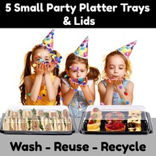 5 x Small Reusable Plastic Catering Platters/Trays & Lids - Sandwiches, Buffets