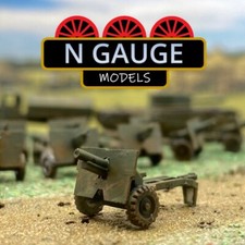 PAINTED - 1:148 N Scale Gauge WW2 Field Gun (Ordinance Artillery Trailer 1:160)