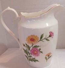 Ashley Fine Bone China Pitcher 22 Kt Gold On Edge Chrysanthemums On Front And...