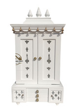 Handcrafted White Wooden Pooja