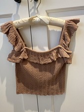 Zara laced top with ruffle detail neutral colour small