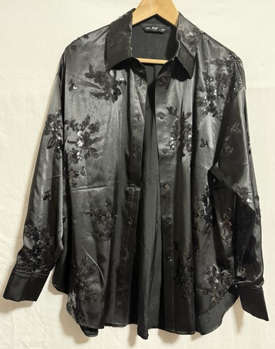 Black silky shiny fabric - black,