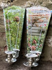 Pair Of Antique / Venetian Style Mirrored Wall Sconce Candle Holders