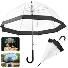2X  Large Clear See Through Dome Umbrella Ladies Transparent Walking Rain Brolly