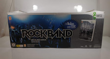 BOXED Wii / Wii U ROCK BAND SET Drums Guitar Mic Dongle Game – Works (Yellowed)
