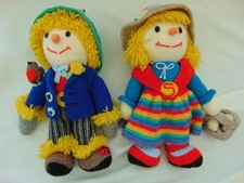 Vintage Handcrafted Knitted Mr & Mrs Scarecrow Dolls - VGC