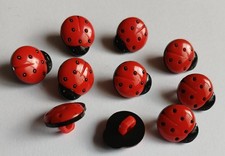 Ladybird buttons with shank. 15mm x 13mm Pack of 10 novelty, children, craft,