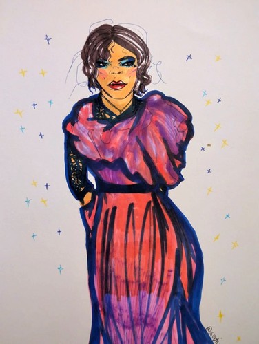 Woman illustration pink dress - woman,