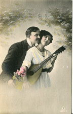 Romantic couple lute flowers