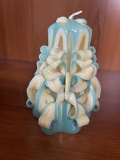 Sama Unique Carved Home Decorative Centrepiece Pillar Candle Pastel colours 13cm