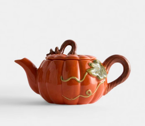 Pumpkin ceramic teapot - teapot, 1-cup