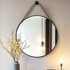 80cm Leather Round Wall Mirror