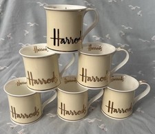 Set of 6 Harrods Knightsbridge London Mugs Cream White & Gold Bone China Mug